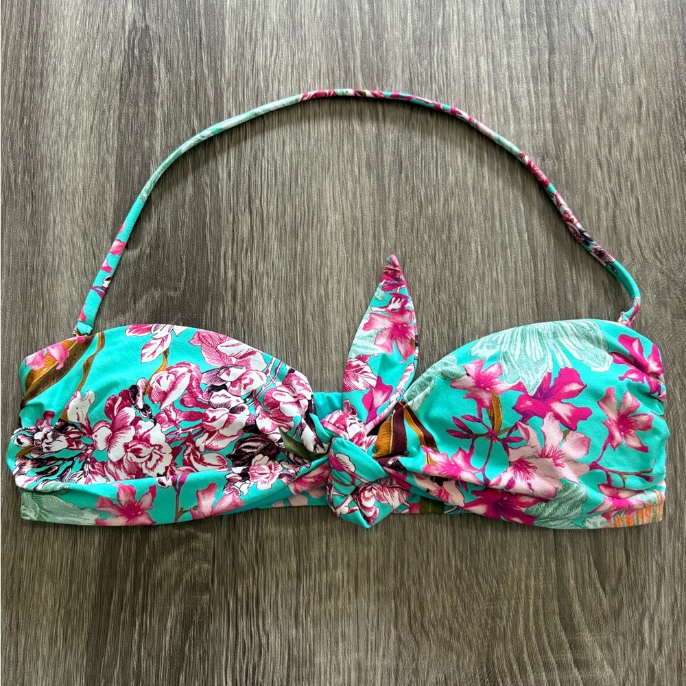NEW Miss Bikini Luxe floral bandeau w halter strap bikini top